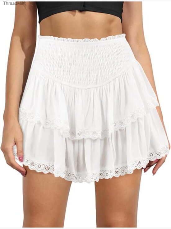 Dresses & Skirts - High Waist Ruffle Mini Skirt Flared Flowy Casual Swing Beach Short Skirt
